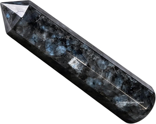 Amazing Gemstone Larvikite Crystal Wand Massage Stick - Pelvic Wand Gua Sha for Adults - Crystals and Healing Stones Massage Wands for Adults Gifts (Pointed)