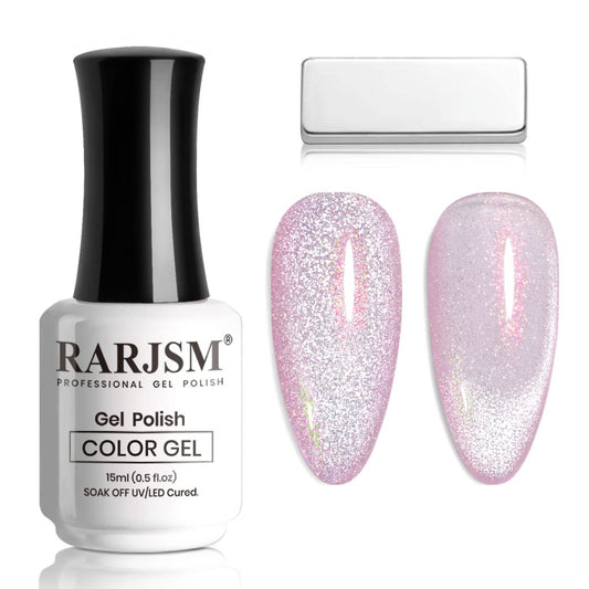 RARJSM Cat Eye Gel Nail Polish Aurora Light Color Velvet Silver Glitter Rose Red Galaxy Clear Shimmer Ice Gel Polish with Magnet Stick LED UV Curing Requires Soak Off Home Salon Single Bottle 15ml