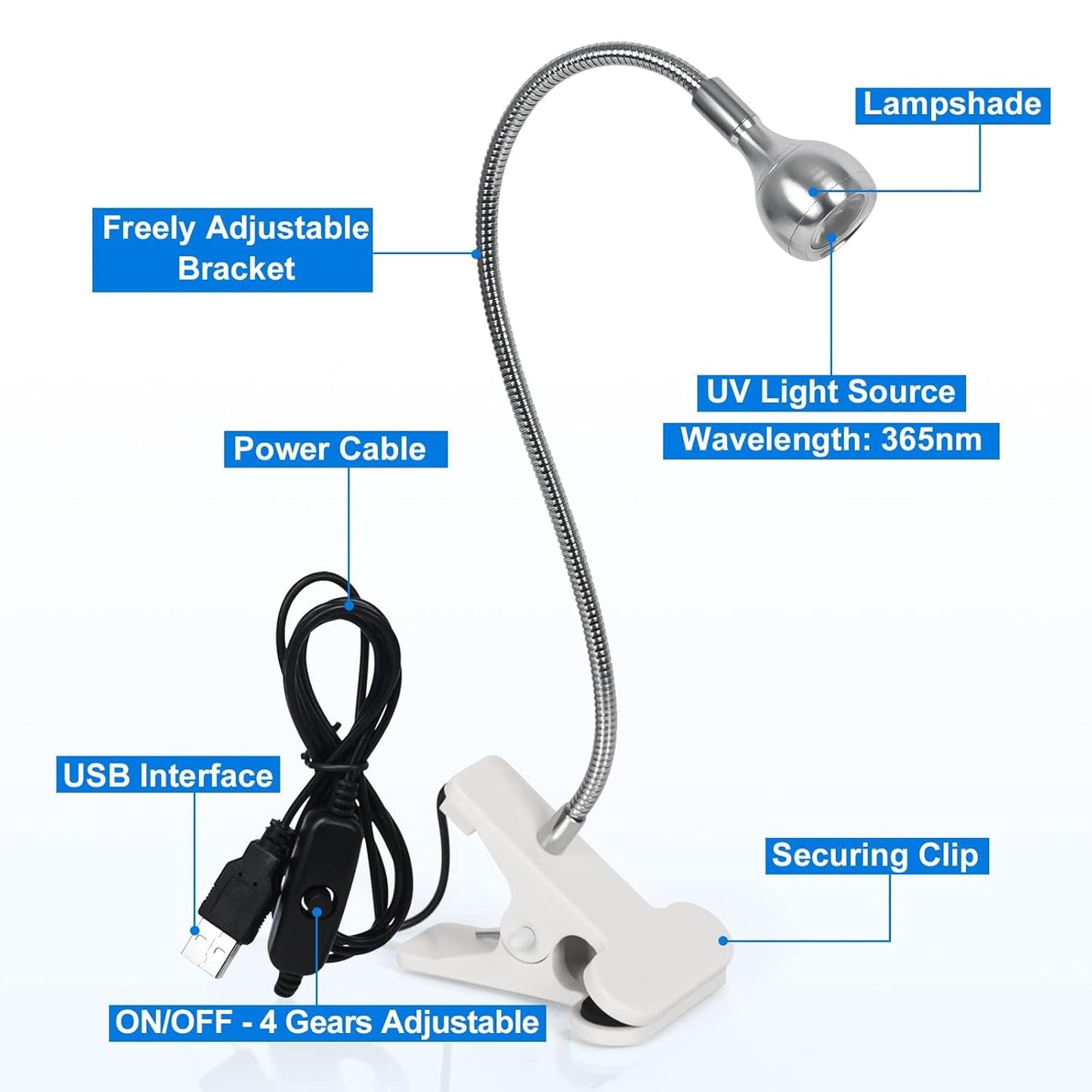 AORAEM U V Nail Lamp - Sliver 3W U V Light for Nails 35NM U V LED Nail Lamp with Gooseneck and Clamp for Gel Nails (AA-Silver)