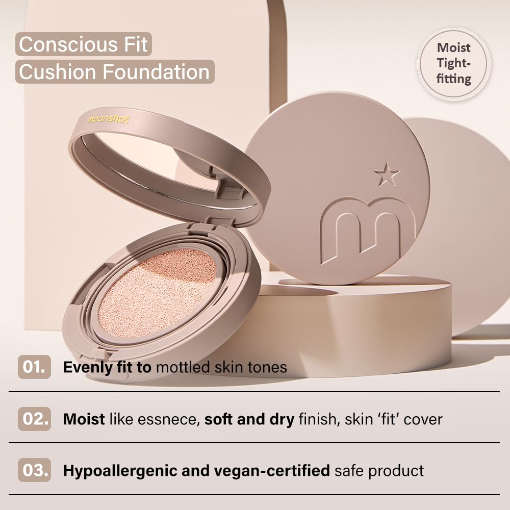 MOONSHOT KOREA Matte Fit Cushion Foundation Full Coverage Matte Finish, Breathable Makeup for Face, Long Lasting, Lightweight K-BEAUTY (21N Cosmic Vanilla, Matte Fit Cushion)