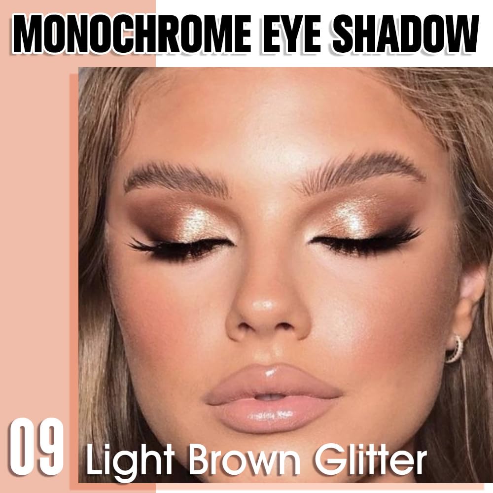 Light Brown Single Glitter Eyeshadow Makeup, Neutral Powde Eye Shadow for Women, Brown Shimmer Singles Eyeshadow Palette Pigmented Waterproof, sombras para ojos,Girls Monochrome Eyeshadows Gift