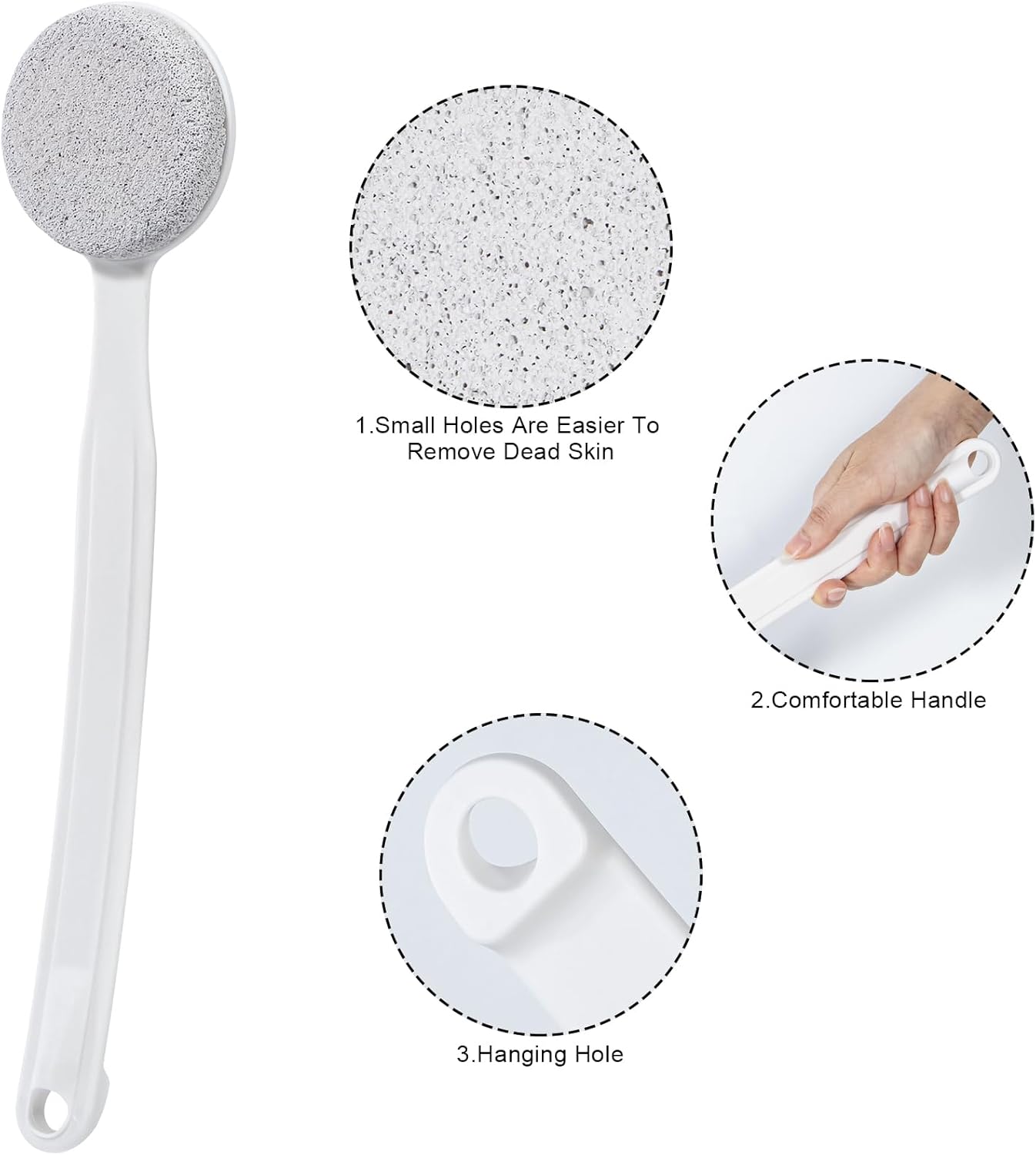 Pumice Stone for Feet with Long Handle (Curved Handle,White, Count, 1.0)