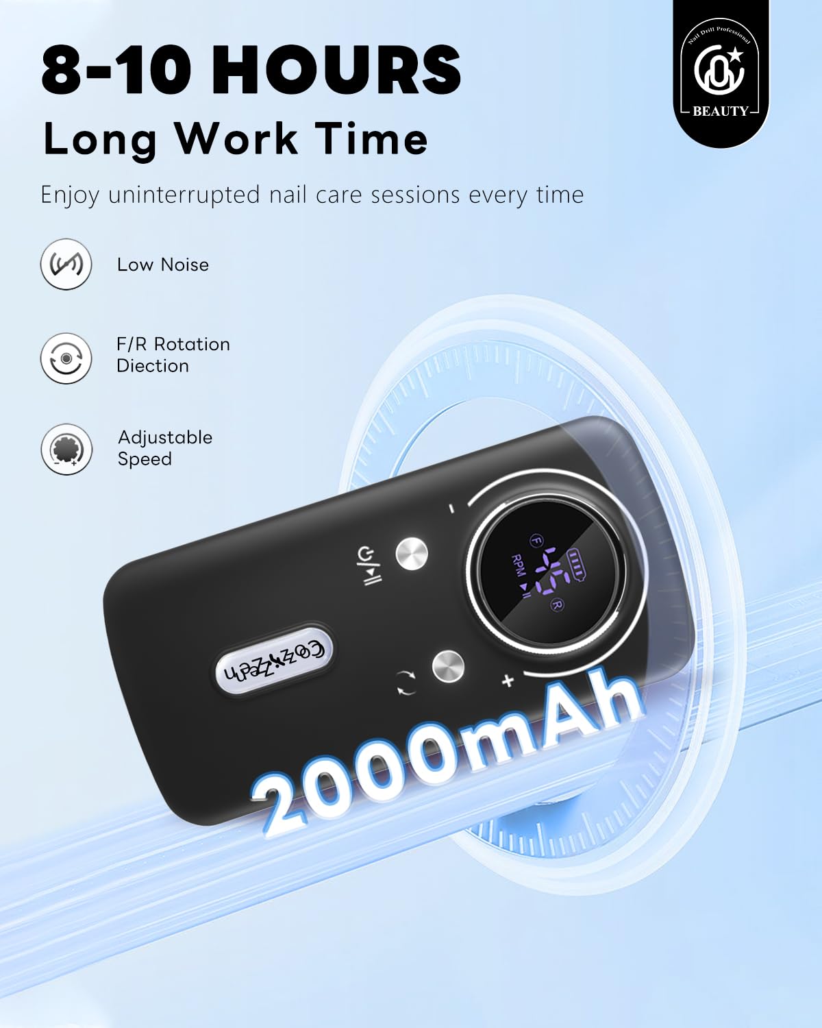 CozyZen Cordless Nail Drill Professional: 45000 RPM Rechargeable Electric Nail File Kit, Portable & Low Noise for Acrylic, Gel Nails, Manicure & Pedicure - Salon & Home Use