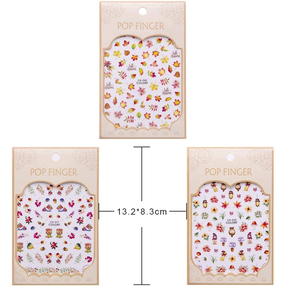 Kalolary Autumn Fall Nail Art Stickers Decals Maple Leaves Decals 3D Nail Stickers Harvest Pumpkin Maple Leaves Sunflower Squirrel for Women Girls Kids DIY Nail Design-12 Sheets