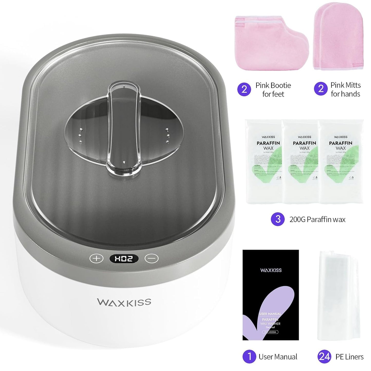 Small Paraffin Wax Machine for Hands - Paraffin Hand Wax Machine 2000ml Small Size With 3 packs of Paraffin Wax Digital Display Screen for Paraffin Baths