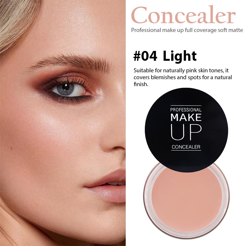 Pot Concealer with Makeup Brush Set,Tattoo Color Correcting Concealer,Full Face Color Correcting Conceal Foundation,Under Eye Concealer Brightener Dark Eye Ring corrector de ojeras (04-LIGHT)