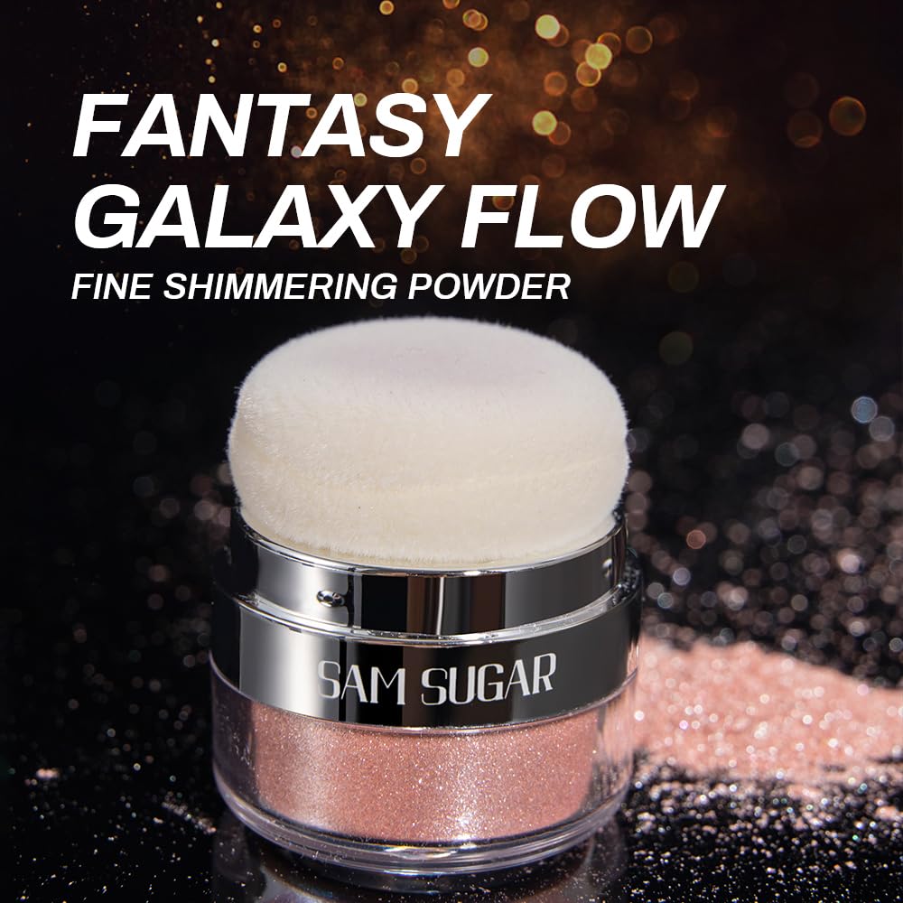 Glitter Body Highlighter Powder Body Shimmer Sparkle Face Brightening Highlighter Powder for Face Eyes Body Glow Makeup With sponge head（04#）