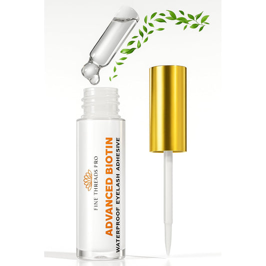 2 in 1 Clear Lash Glue with Lash Growth BIOTIN; Sensitive Eyes; Strong Hold Easy Brush On for False Eyelash Extensions, Strip Lashes, Mink, Wispy, Latex Free, No Parabens; Waterproof