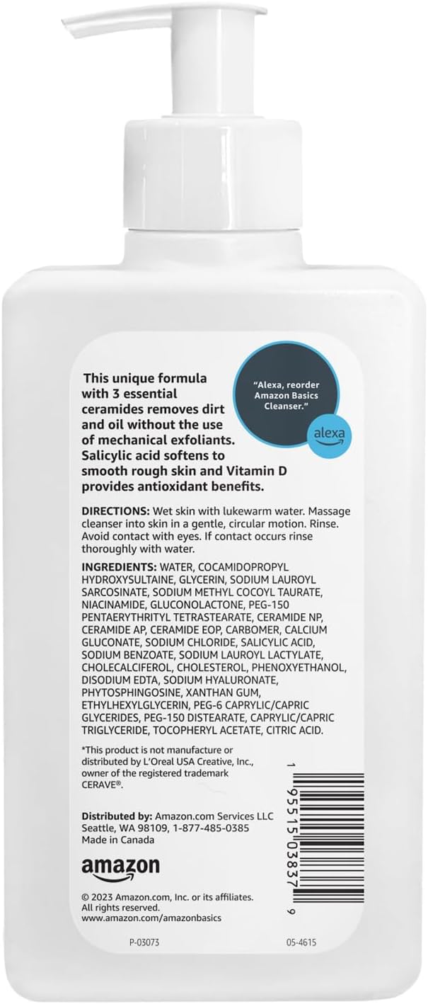 Amazon Basics Cleanser Face Wash - Renewing Salicylic Acid with Ceramides & Vitamin D, 8 fl oz, 1-Pack