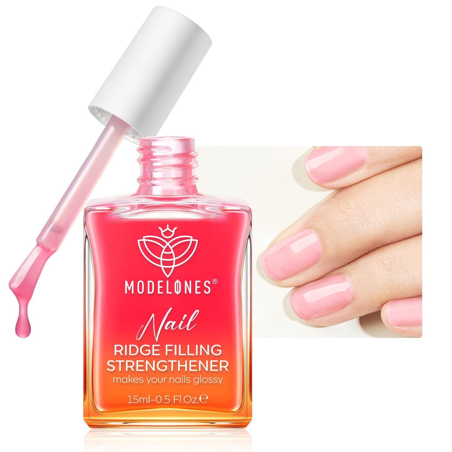 modelones Nail Strengthener Jelly Pink Nail Polish Repair 8-in-One Nail Ridge Filler Nail Strengthener and Growth for Damaged Nails 15ml