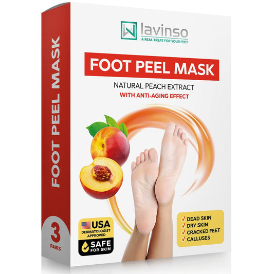 Lavinso Peach Foot Peel Mask for Dry Cracked Feet - 3 Pack - Dead Skin Remover Foot Mask for Cracked Feet and Callus - Exfoliating Feet Peeling Mask for Soft Baby Feet