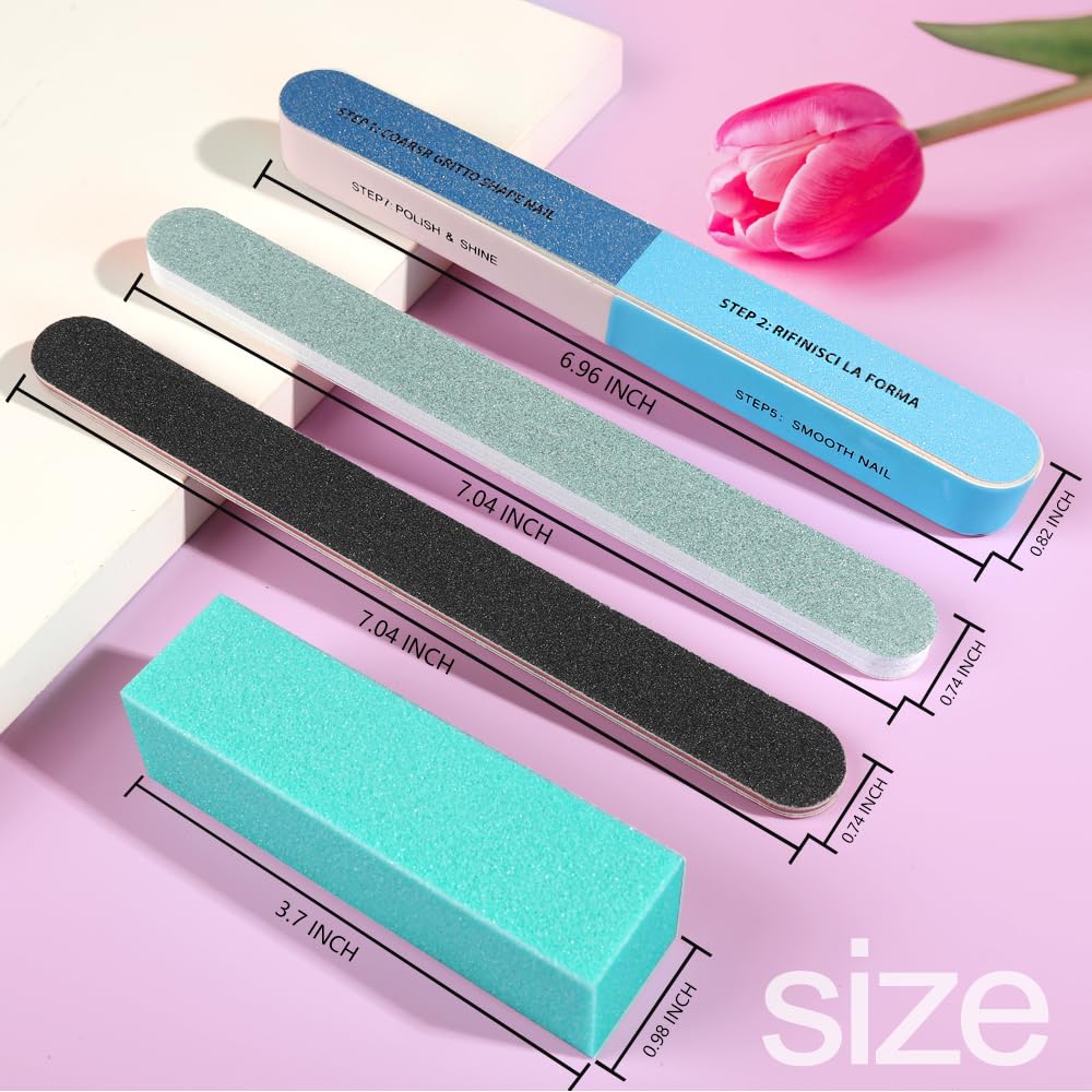 FANDAMEI Nail Files and Buffers, 20PCS Nail File Kit. Rectangular Nail Buffer Block & 100/180 Grit 7 Way Nail File & Polishing Buffer. Nail Prep Kit. Professional Manicure Nail Tools