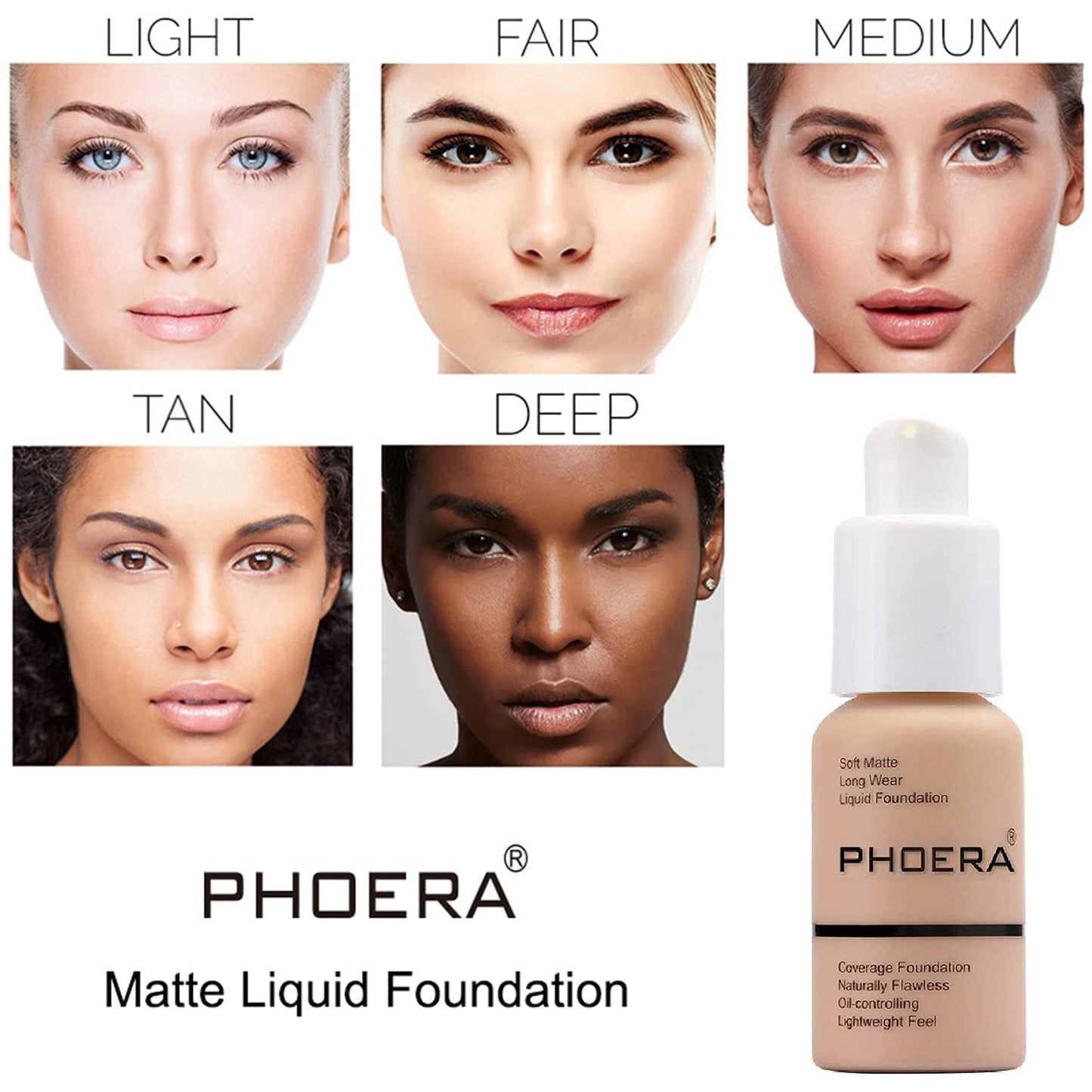 PHOERA Foundation, PHOERA Matte Liquid Foundation,PHOERA Makeup for Women, PHOERA Foundation Full Coverage Concealer, 30ml 24HR Matte Oil Control Concealer (103- Warm peach)