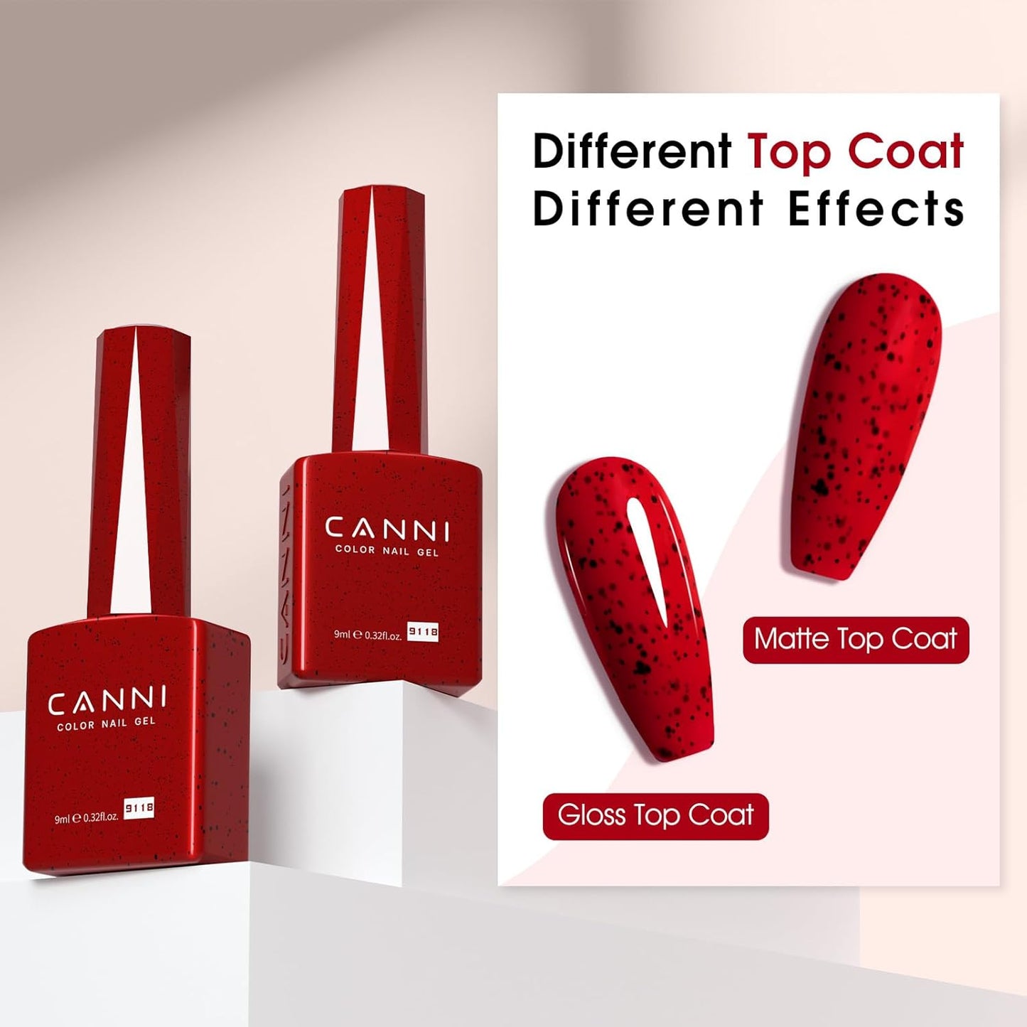 CANNI Wine Red Glitter Gel Polish – 9ML Sparkly Soak-Off UV/LED Gel Nail Polish for French Manicure, DIY or Salon Use
