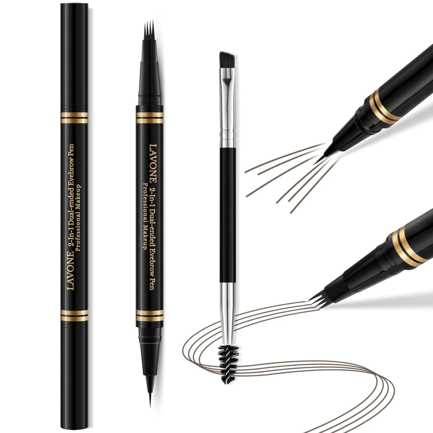 Eyebrow Pen Makeup Kit, with 4 Tip Waterproof Microblading Eyebrow Pencil, Eyeliner, Eyebrow Pomade and Dual-ended Eyebrow Brush, Brow Pencil Eyebrow Kit for Natural Looking - Medium Brown