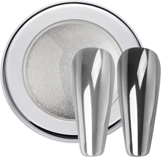 Pretty Diva Chrome Nail Powder - Silver Mirror Effect Nail Chrome Powders, Highlight Metallic Chrome Powder for Nail Art Pigment Chrome Powder for Nails (Silver, 1g)