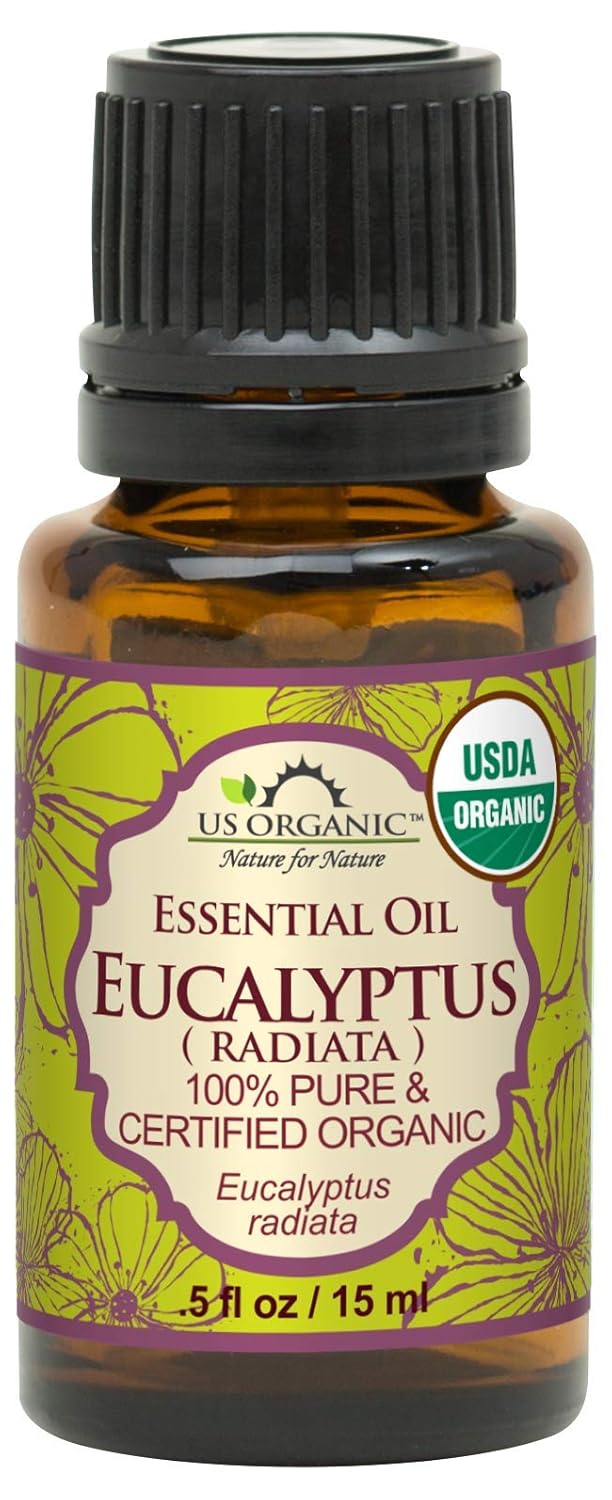 US Organic 100% Pure Eucalyptus Essential Oil (Radiata) - USDA Certified Organic, Steam Distilled - W/Euro droppers (More Size Variations Available) (15 ml / .5 fl oz)