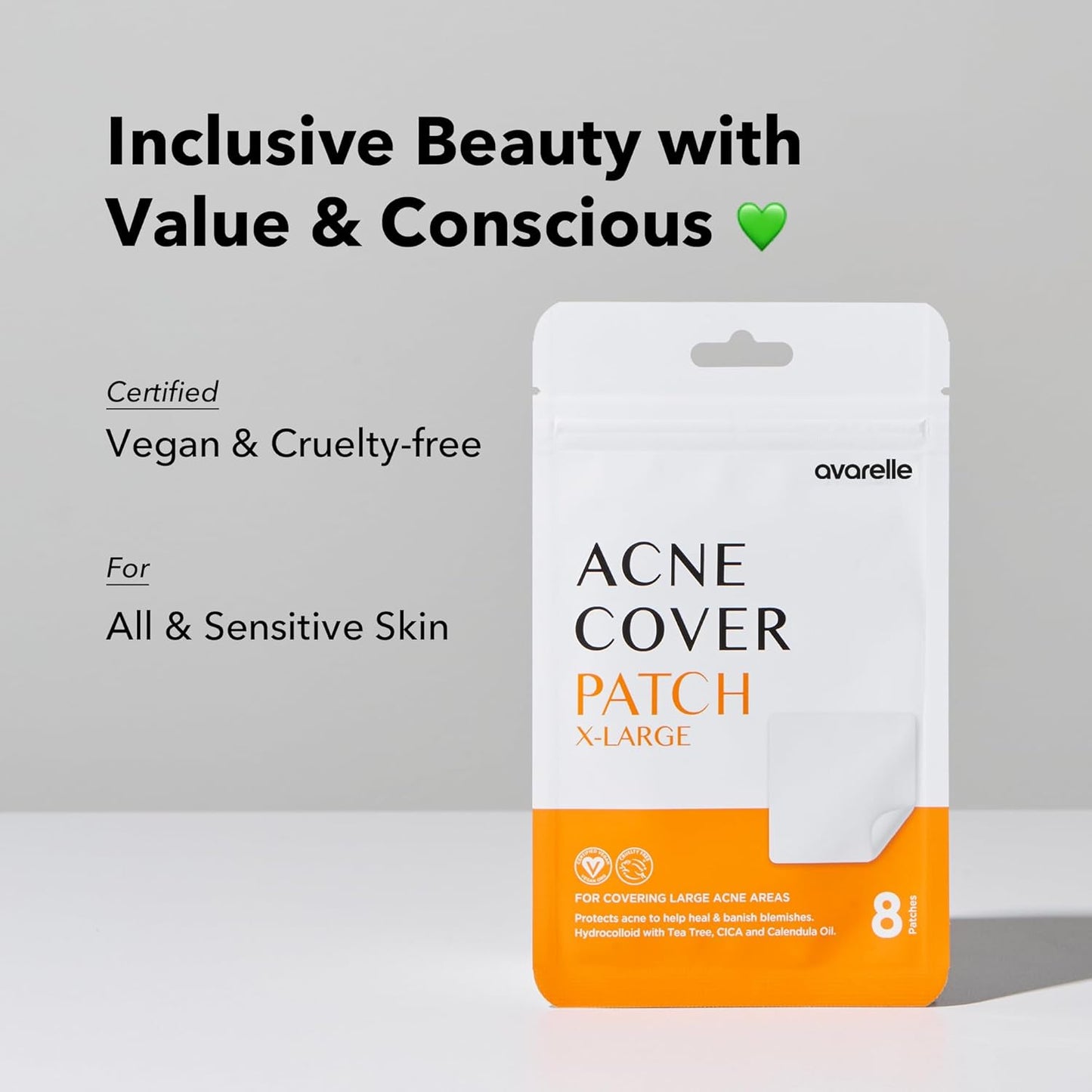 AVARELLE Acne Patches XL, Acne Cover Patch Large | Pimple Patches for Face Cheek & Nose (8 Count) | Large Hydrocolloid Acne Treatment with Tea Tree, Calendula, & Cica