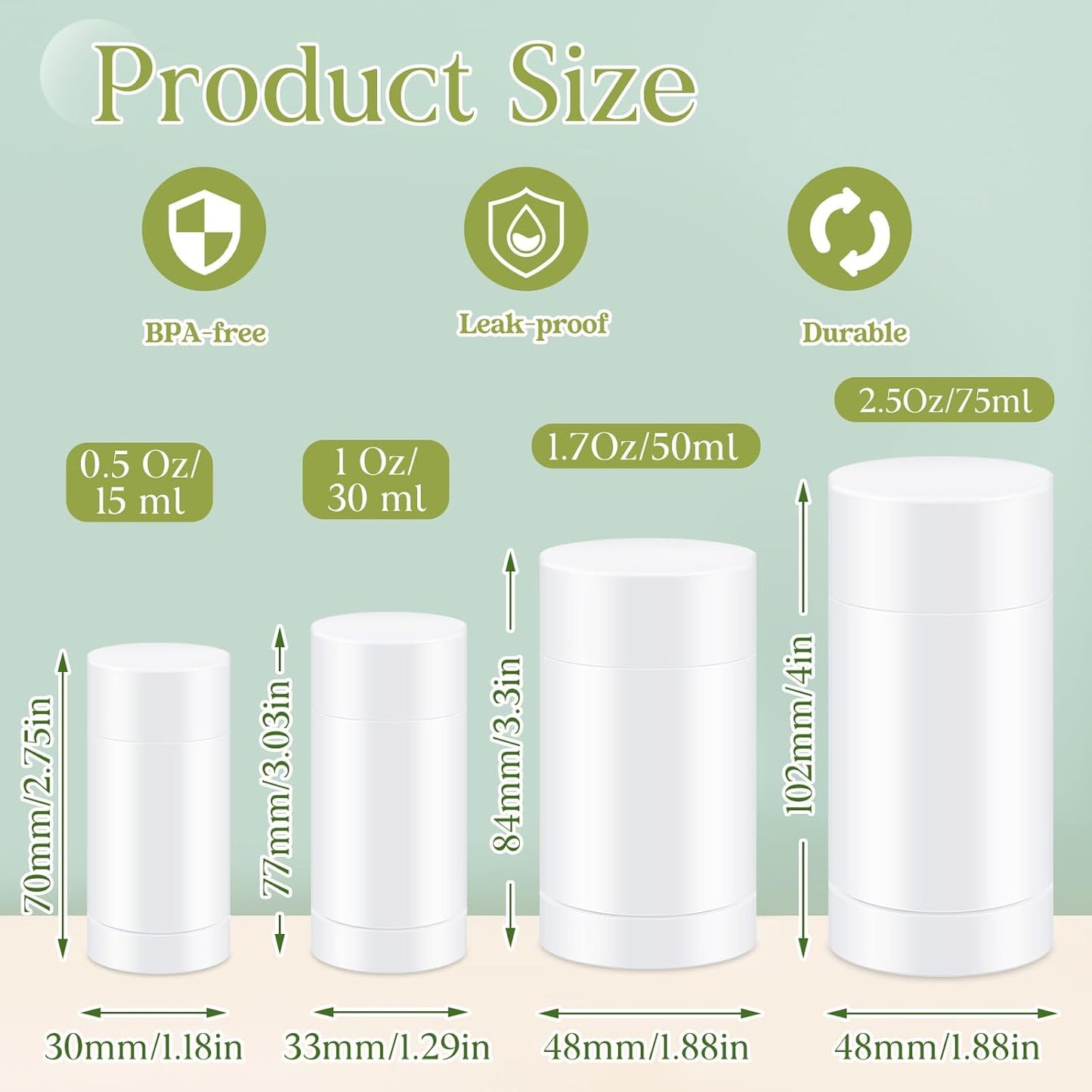 30 Pcs Empty Deodorant Containers Twist up Filling Stick Plastic Deodorant Container Refillable Bottles Bottomfill Round Lip Balm Tubes for Homemade DIY Lipstick Crayon(30 ml,White)