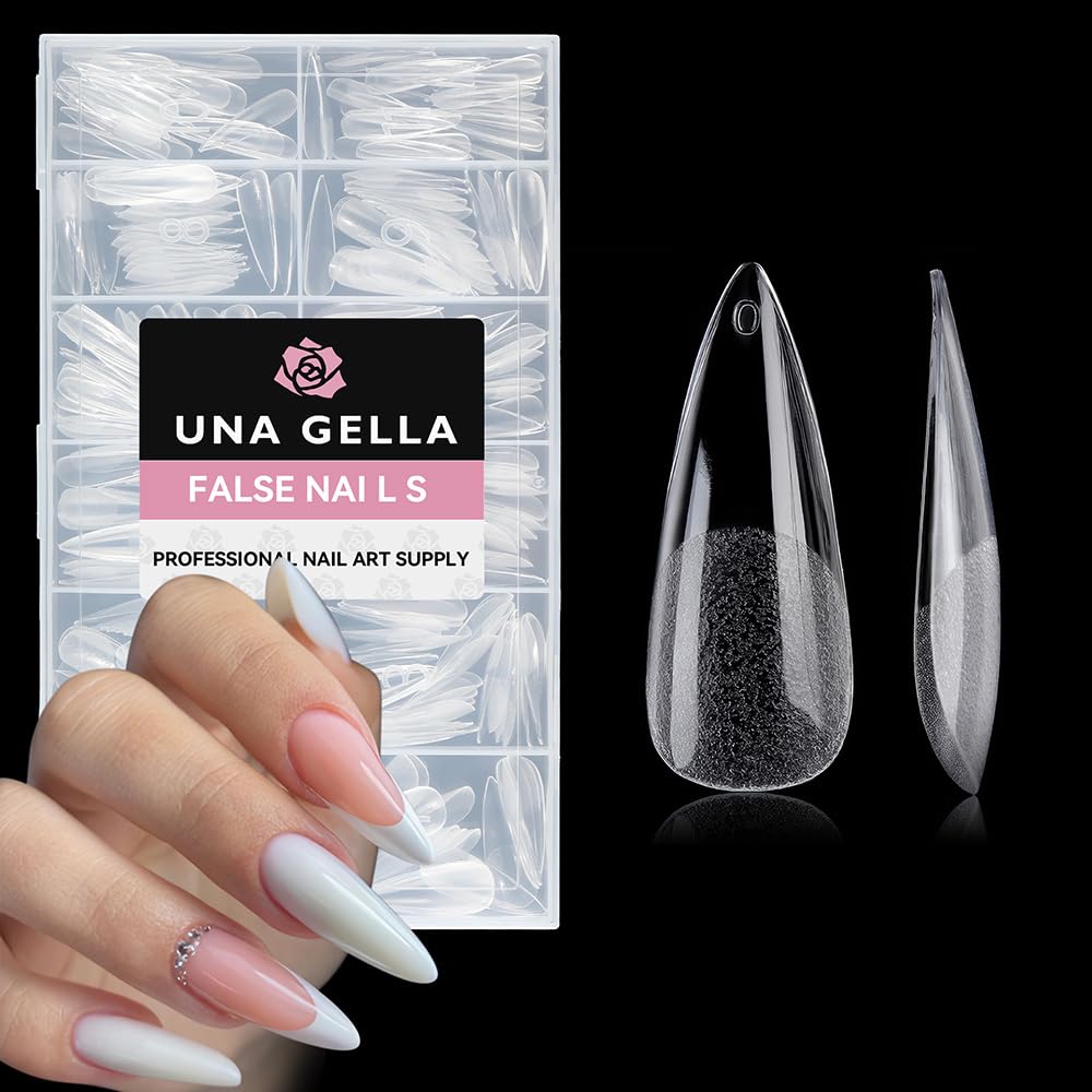 UNA GELLA Stiletto Gel Nail Tips Long: Full Cover 312pcs Half Matte Halloween Stiletto Gel Tips Press On Nails for Faster Gelly Nail Extension, Clear False Fake Acrylic Nails 12 Sizes for Her