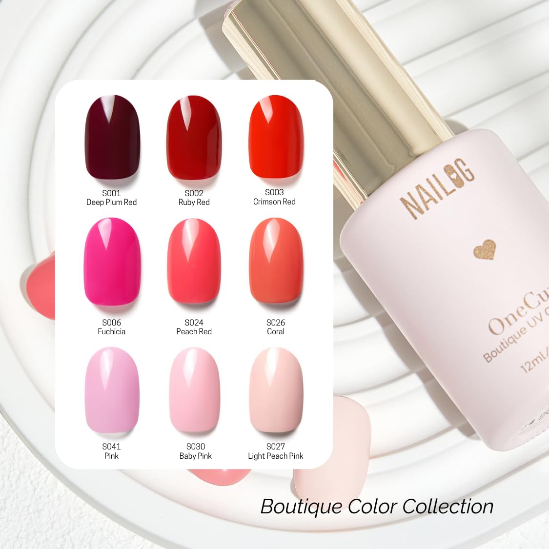 NAILOG One Step Red Gel Nail Polish 12ml Top Coat Color Gel Base 3-In-1 Formula Soak Off UV Gel Polish for Home DIY & Gifting | Ruby Red