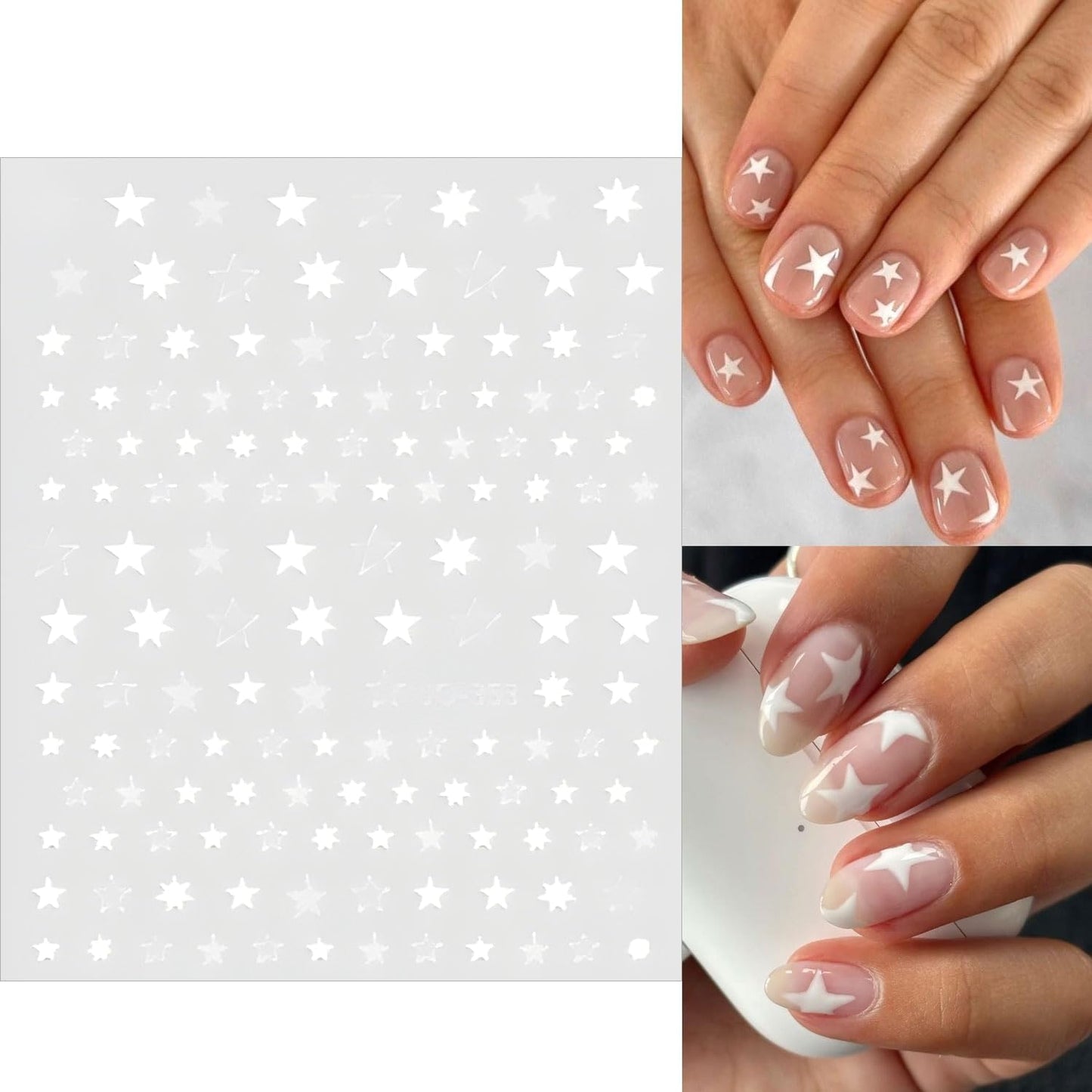 12 Sheets White Blue Red Star Nail Art Stickers 3D Self Adhesive 4th of July Nail Stickers for Nail Art Independence Day Nail Decals Star Nail Supplies Design for DIY Acrylic Nails for Women Girls