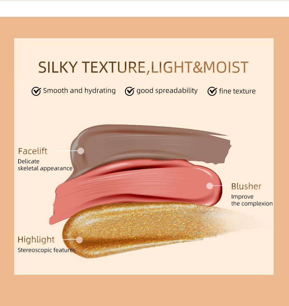 3PCS Liquid Contour Beauty Wand, Liquid Blush Highlighter Makeup Stick with Applicator, Cream Bronzer Stick Natural Matte Finish, Lightweight Blendable Cream Contour Highlighter Blush Wand