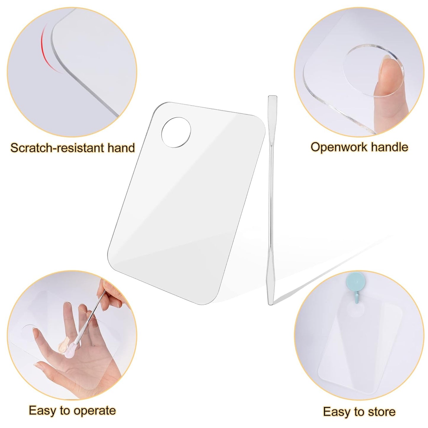 Acrylic Cosmetic Makeup Palette, Makeup Mixing Tray with Makeup Spatula Metal Mirror for Beauty Salon Color Cream Liquid Foundation Mixing Palette (2 Pcs Transparent palettes)