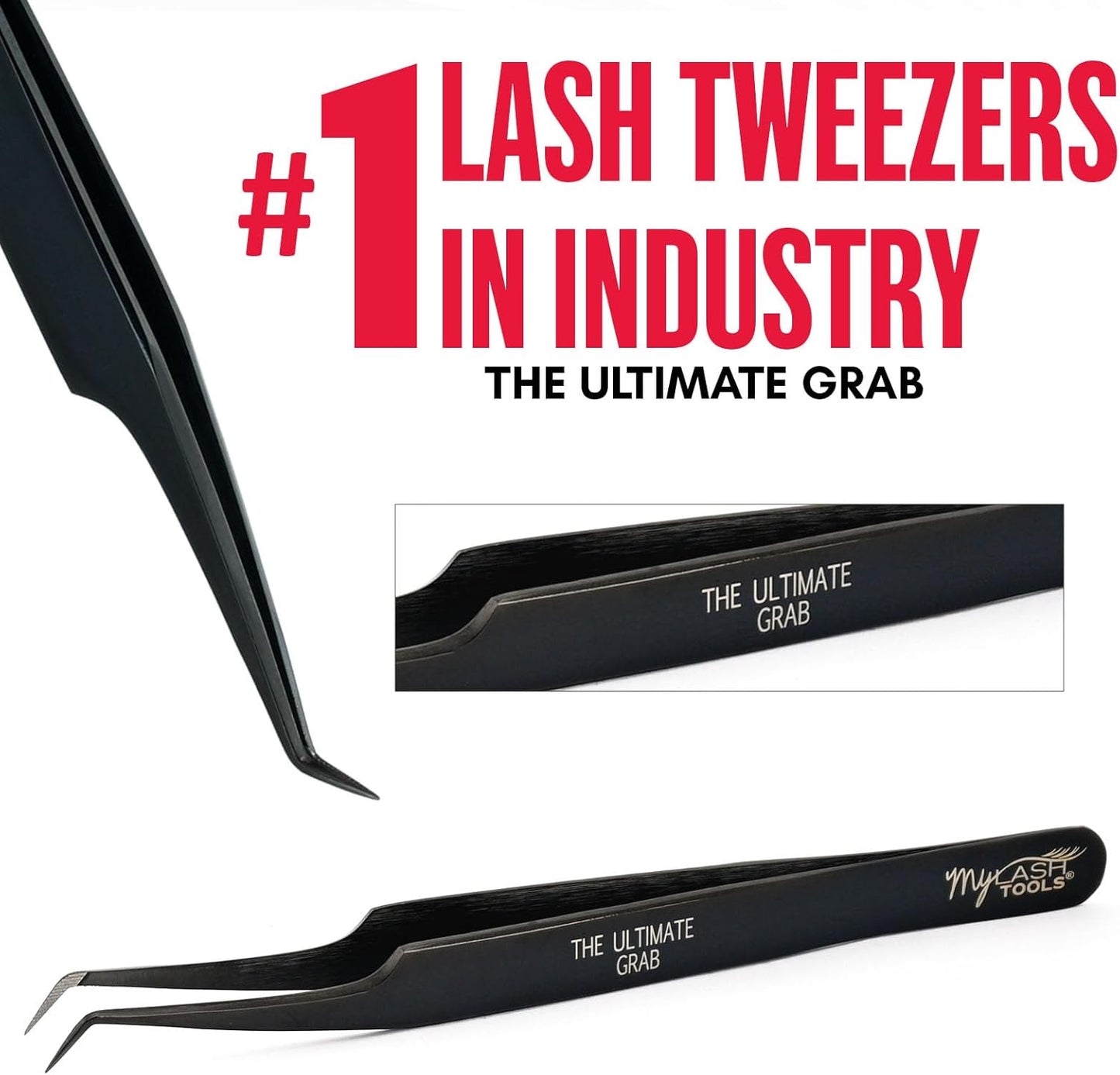 45 Degree Volume Fiber Tip Lash Tweezer – The Ultimate Grab, Professional Eyelash Extension Tweezers, Precision Fan Making, Plain Grip (Black)