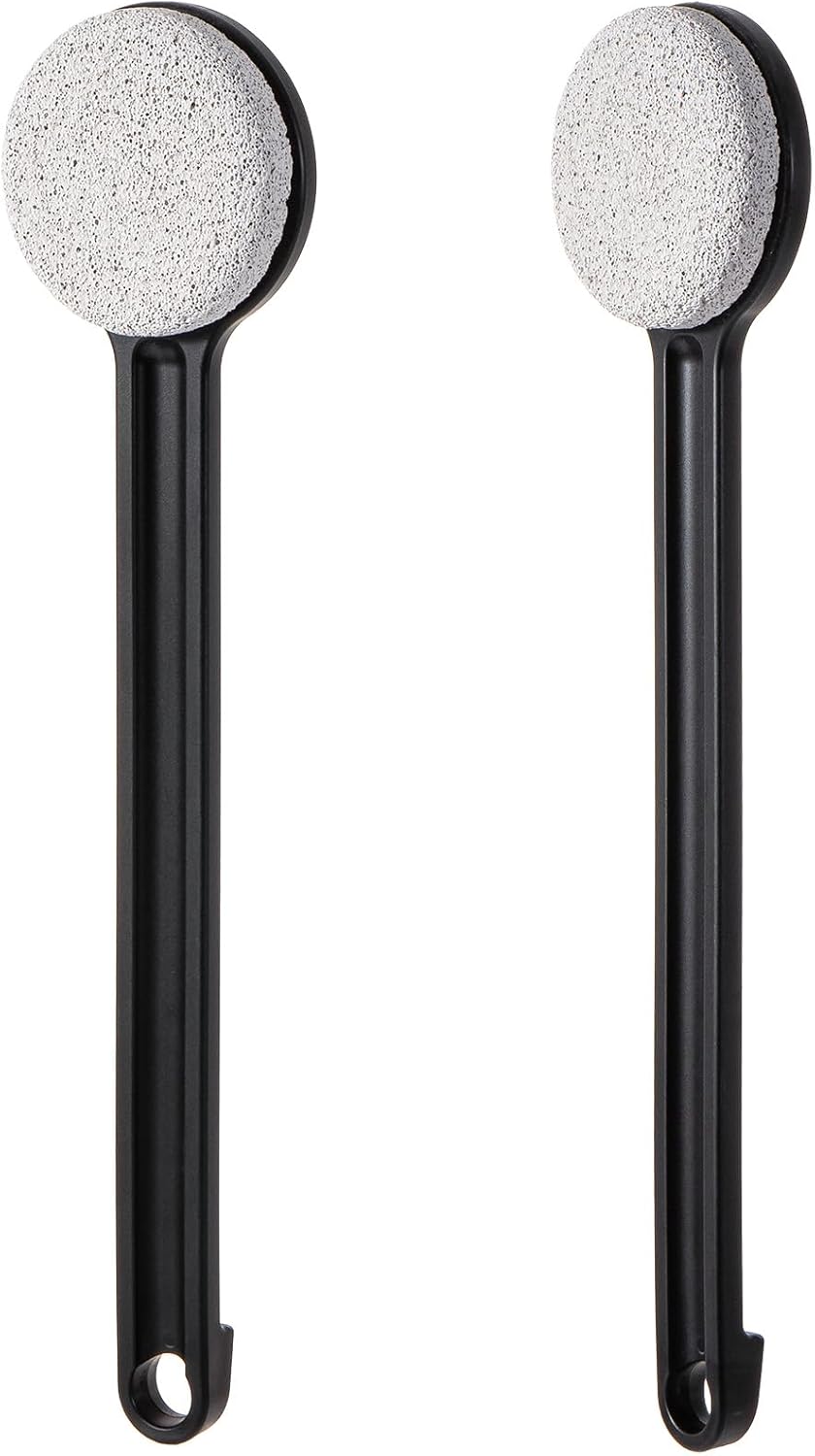 Pumice Stone for Feet with Long Handle 14", Hard Skin Callus Remover, Scrubber and Exfoliator for Dead Dry Skin, Softer & Smoother Feet, Pedicure Tool (Straight) Black