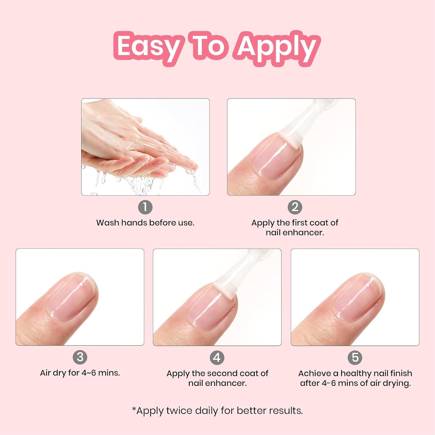 Beetles Nail Strengthener, Air Dry Pink Neutral Nail Polish Strengthener and Growth Nail Growth Treatment Nail Strengthener for Thin Nails and Growth