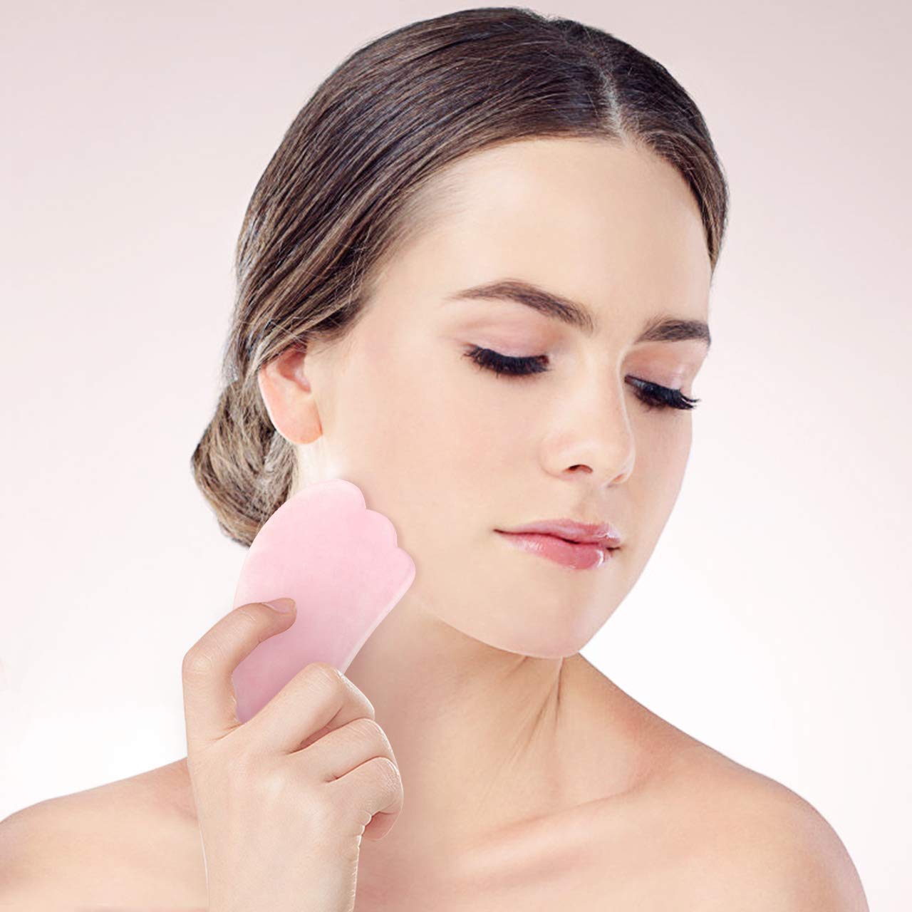 Jovivi Natural Rose Quartz Stone Gua Sha Scraping Massage Tool, Wing-shape Healing Crystal Guasha Board Facial Massager Traditional Scraper Tool