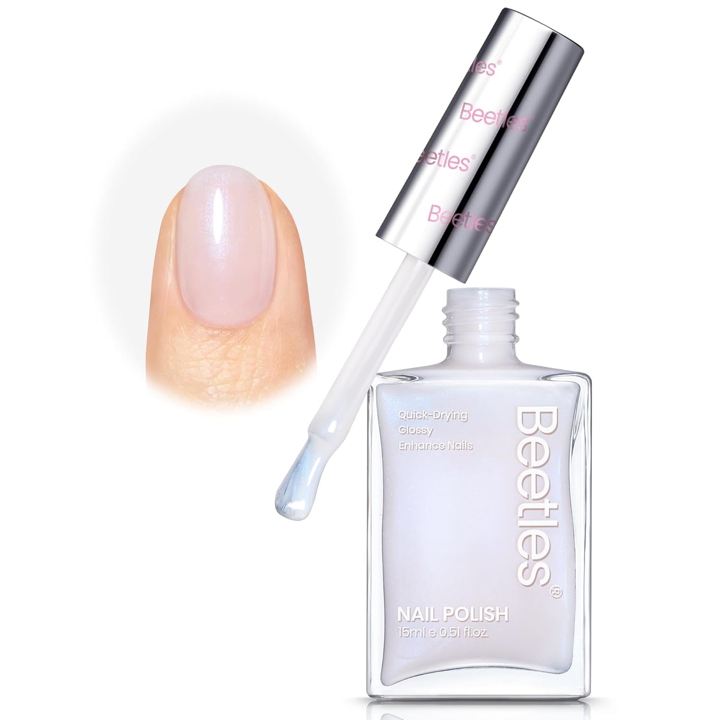 Beetles Nail Polish - Jelly White Nail Polish Natural Blue Glitter Nail Concealer Fast Dry Quick Milky White Nail Strengthener and Growth Treatment for Thin and Damaged Nails,0.51 FL OZ