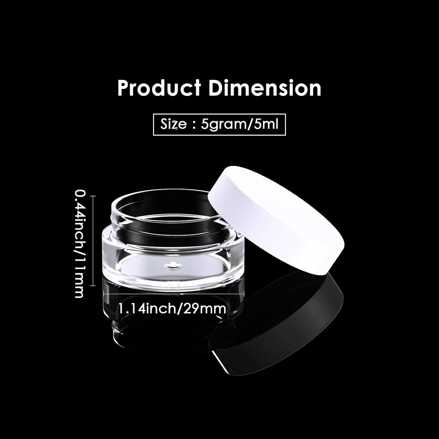 50 Pack 5 Gram 0.17OZ Clear Plastic Containers with White Lids, Small Round Cosmetic Jars Makeup Travel Containers Jar for Cream, Bead, Eye Shadow, Samples, Lotions, Powders, Glitters Lip Gloss