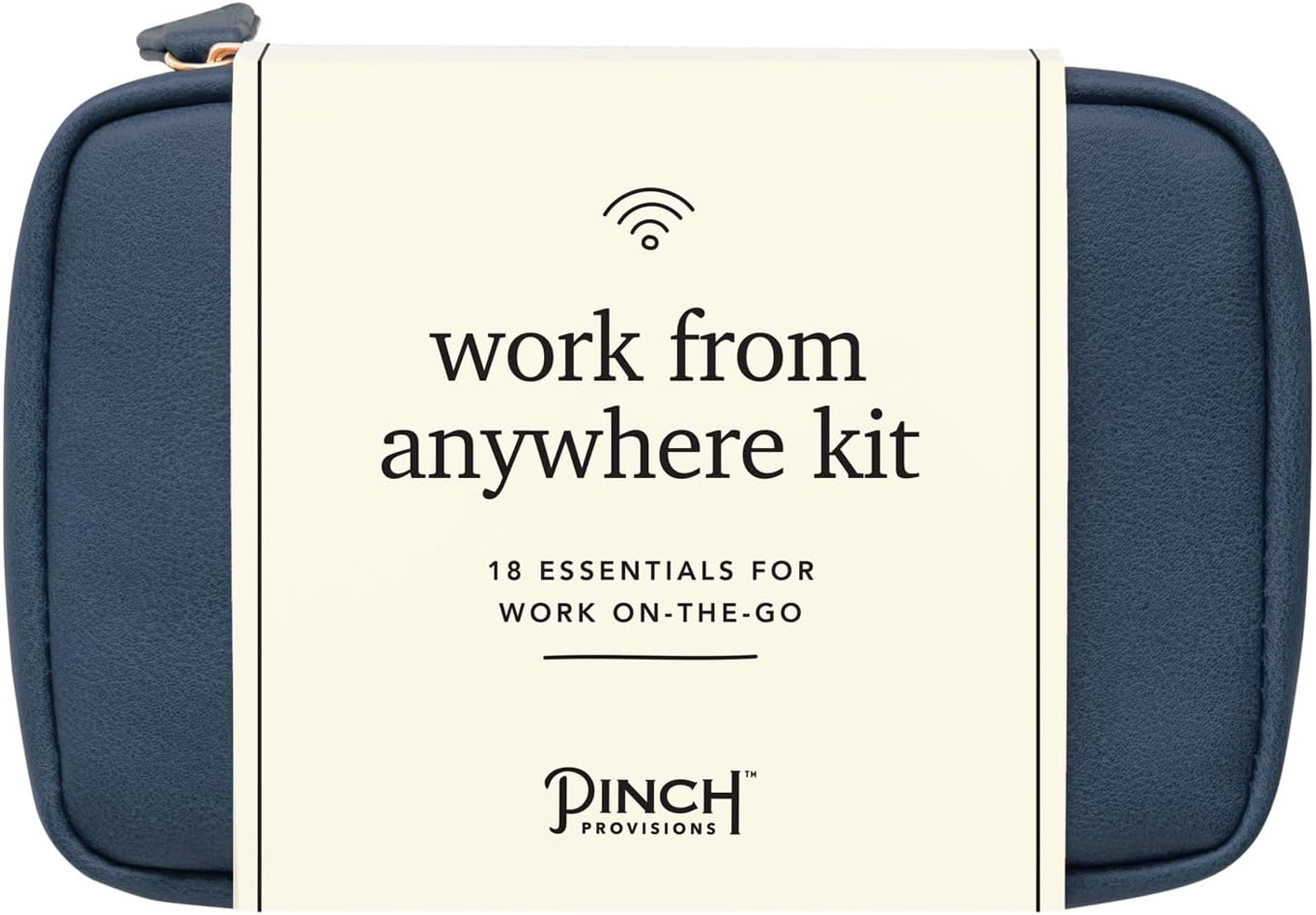 Pinch Provisions Work from Anywhere Kit, Includes 18 Essentials to Help You Stay on Task, Must-Have Essentials, Compact Multi-Functional Vegan Leather Pouch, Navy