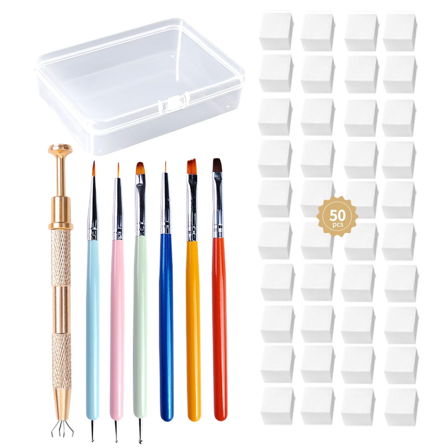 Nail Sponges Set for Ombre Gel,Nail Art Tools Set 50Pcs Nail Sponges With Nail Art Brush Claw Grabbing Pen Storage Box Nail Art Tools for Ombre Gel Painting Color