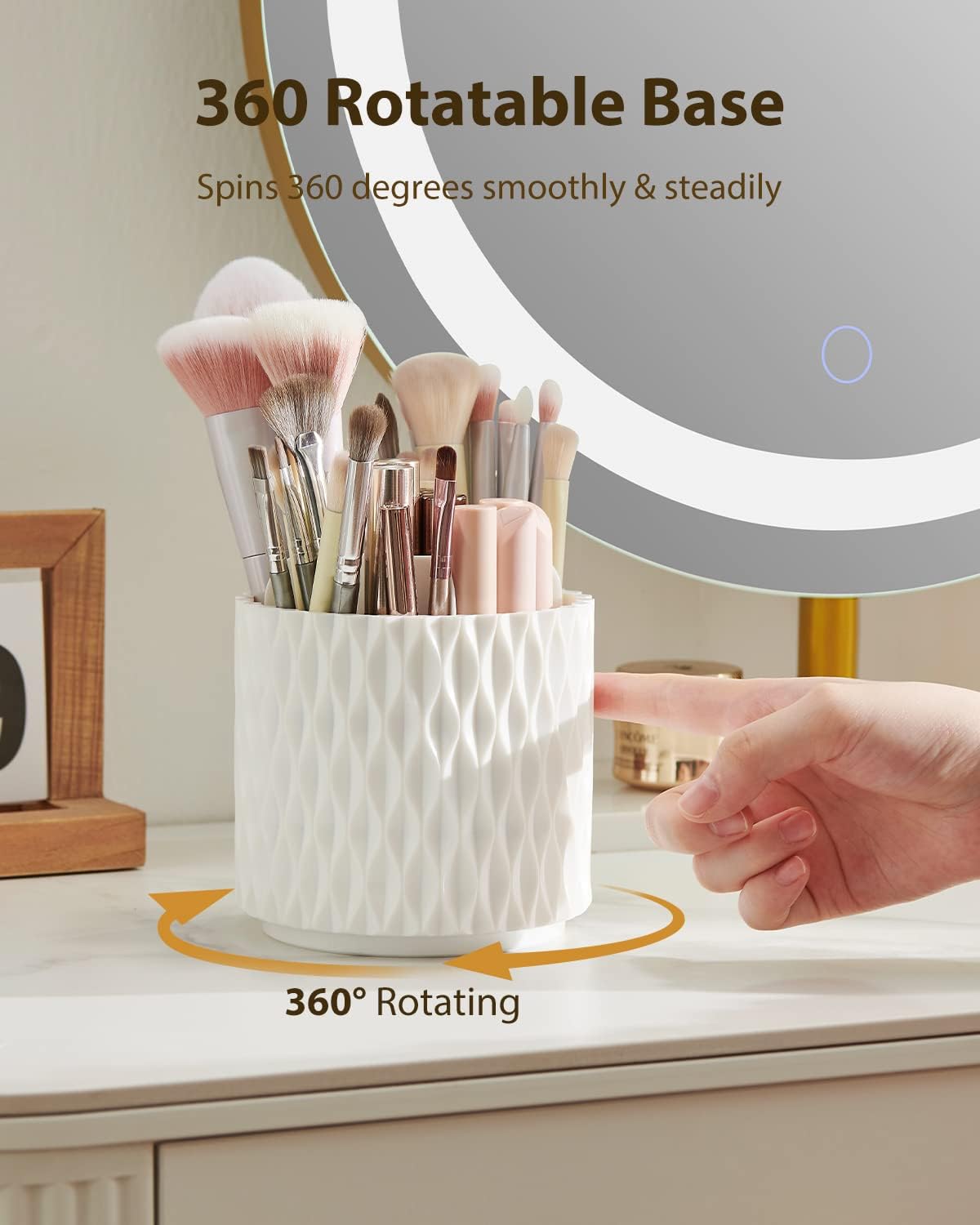 [Upgrade] Rotating Makeup Brush Holder, [Dustproof & Waterproof] 360 Rotating Cosmetics Make up Brush Organizer Storage with Lid for Vanity