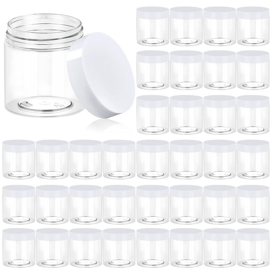 36 Pack 4 OZ Plastic Jars Round Clear Cosmetic Container Jars with White Lids, Eternal Moment Plastic Slime Jars for Lotion, Cream, Ointments, Makeup, Eye shadow, Samples, Potravel Storage