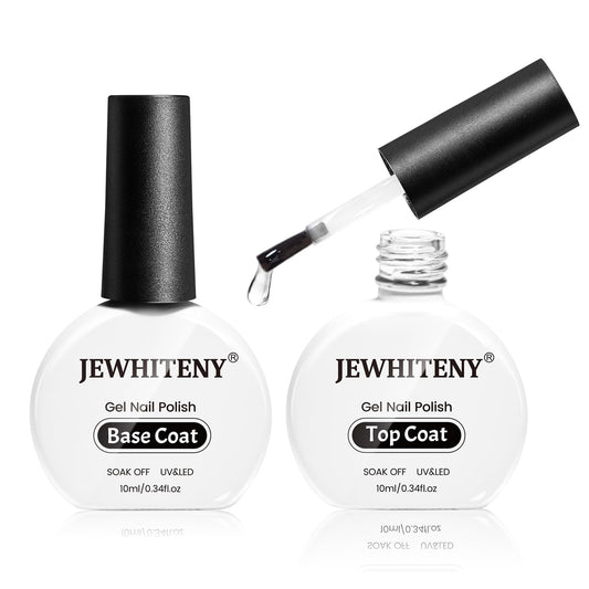 JEWHITENY 2 Bottles 10ML Gel Top Coat and Base Coat Set Gel Polish Long Lasting Glossy Shine Effect DIY Nail Art Design Need U V Lamp Curing