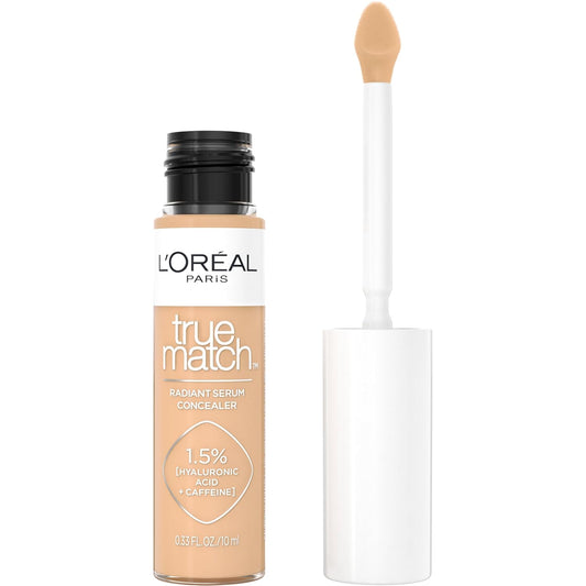 L’Oréal Paris True Match Radiant Serum Concealer, Brightening Under Eye Concealer Make Up with 1.5% Hyaluronic Acid and Caffeine, W6, 0.33 Oz