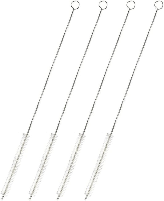 Juvale Straw Cleaner Brush - 12 In, Silver & White, 4-Pack - Stainless Steel Straw Cleaner Brush for Water Bottles & Pipes with Flexible Nylon Tip for Narrow Openings