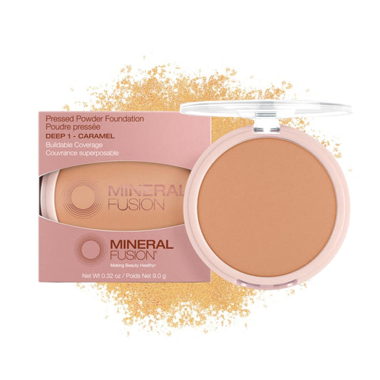 Mineral Fusion Pressed Powder Foundation, Deep 1 - Med/Tan Skin w/Golden Undertones, Age Defying Foundation Makeup with Matte Finish, Talc Free Face Powder, Hypoallergenic, Cruelty-Free, 0.32 Oz