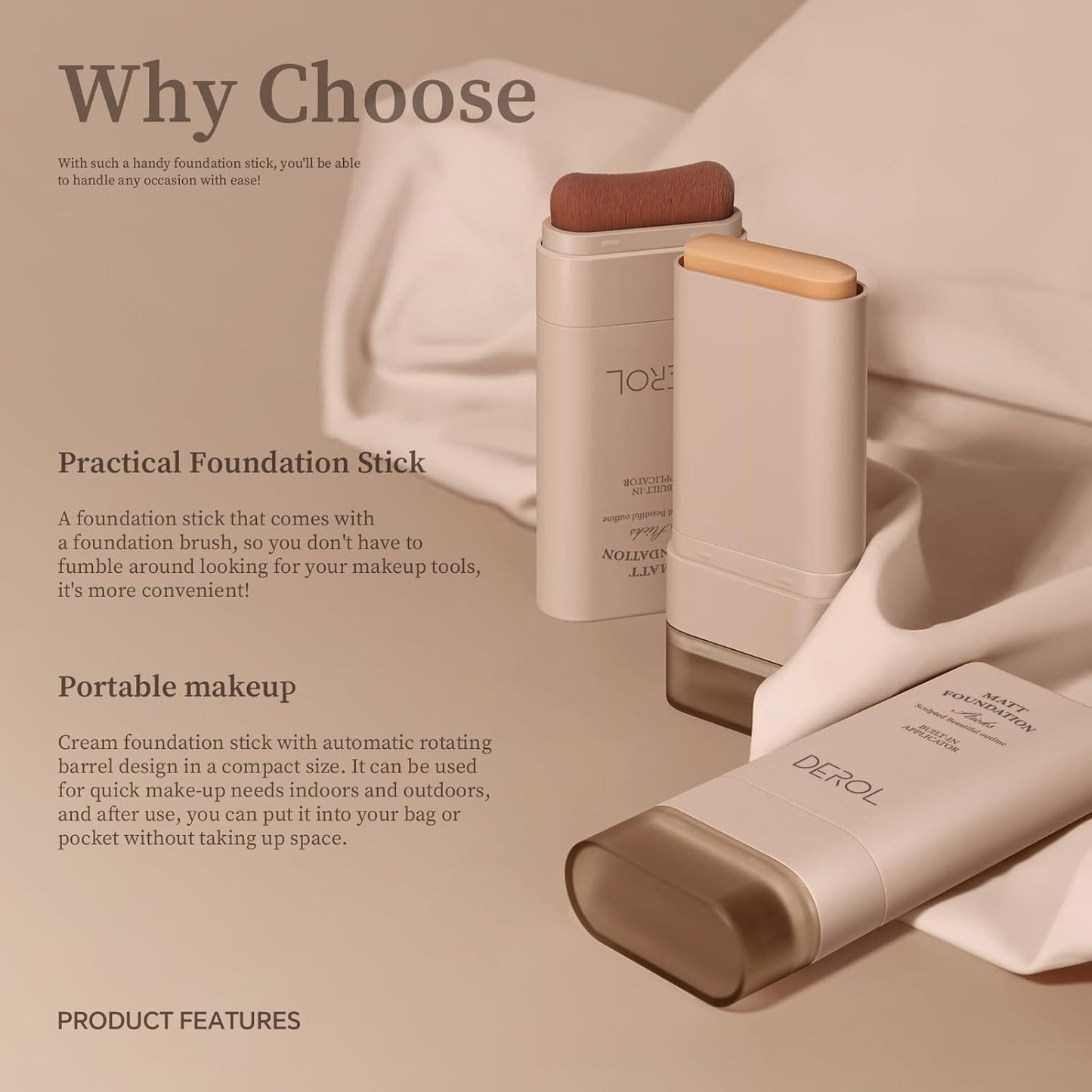 Multi-Use Foundation Stick Makeup with Brush,High Coverage Blendable Lightweight Contour Stick,Waterproof Flawless Natural Finish Creamy Foundation Makeup,Longwear Face Makeup Stick(#4)