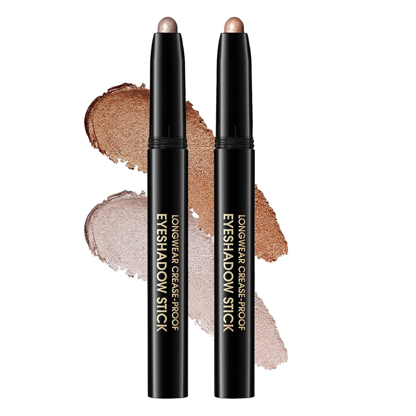 Eyeshadow Stick, Shimmer and Matte Cream Eye Shadow Brightener Sticks Eyeliner Pencil Crayon, Waterproof Long Lasting Eye Highlighter Stick Makeup,0.056 Oz(2PCS #1-Caramel+#9-Champagne)
