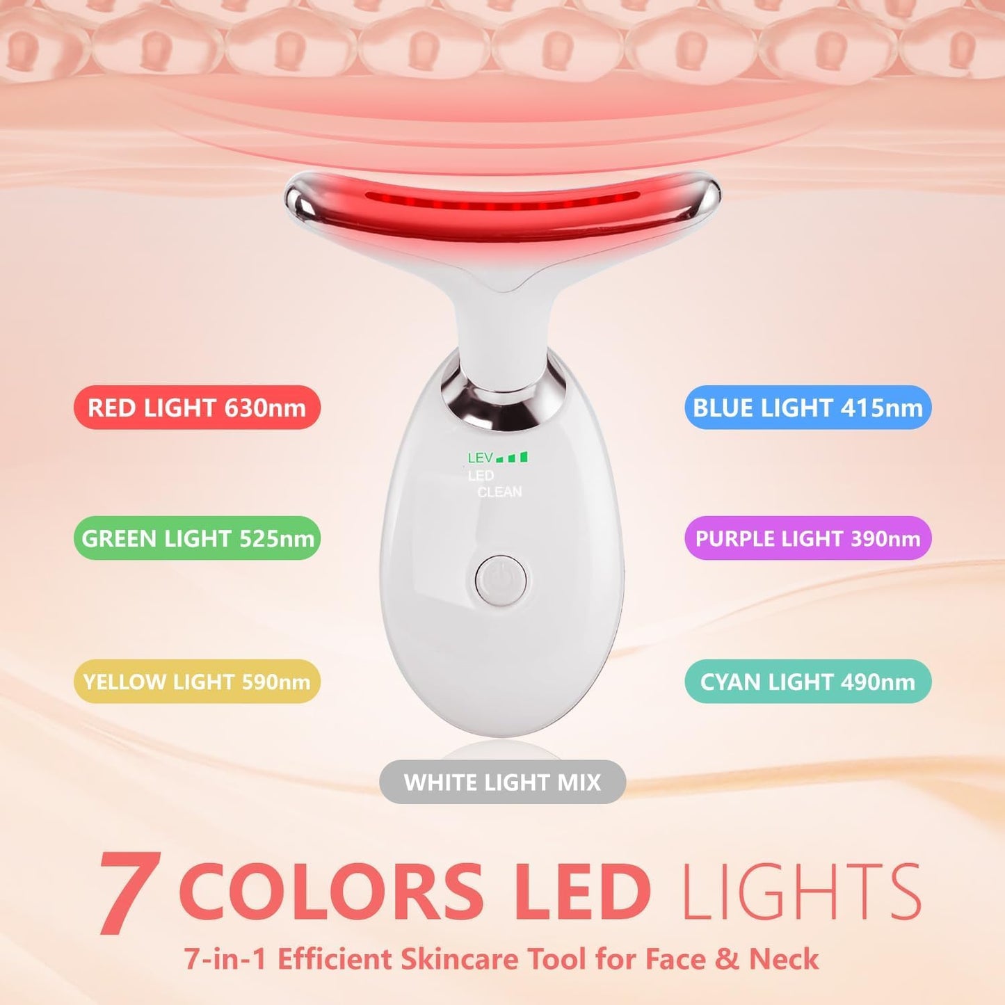 2025 New Face and Neck Massager Tool, 7 Colors LED Womens Skin Care Facial Massager for Skin Rejuvenation, Lifting, Toning, Glow Boost-White