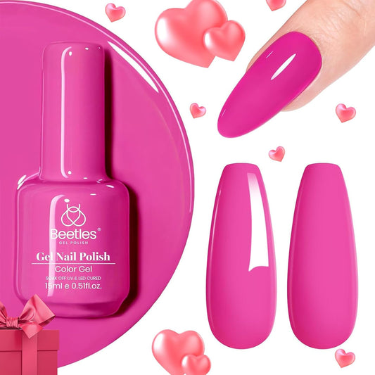 Beetles Hot Pink Gel Nail Polish, 1Pcs 15ml Cosmos Bouquet Pink Gel Polish Soak Off Uv Nail Lamp Needed Nail Art Manicure for Women