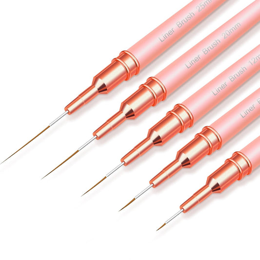 Liner Brush for Nails, 5Pcs Thin Nail Art Brushes Professional Nail Detail Brush for Gel Polish Sizes 4/8/12/20/25mm (Pink)