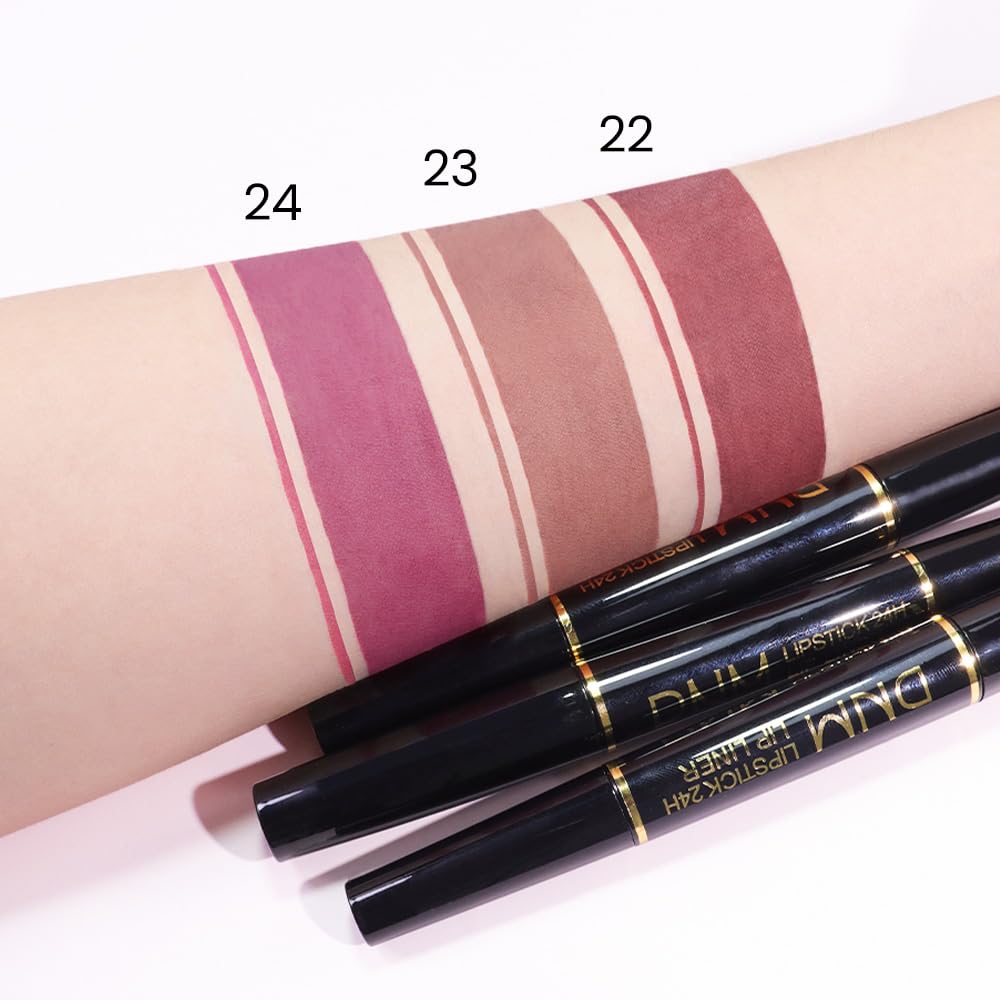 Kaely 2-in-1 Light Mauve Red Matte Lip Liner & Lipstick Combo Set Kit for Women, Magic Neutral Lipstick 24 Hours Original Lips Liner Pencil Stain Makeup Long Lasting Waterproof 22