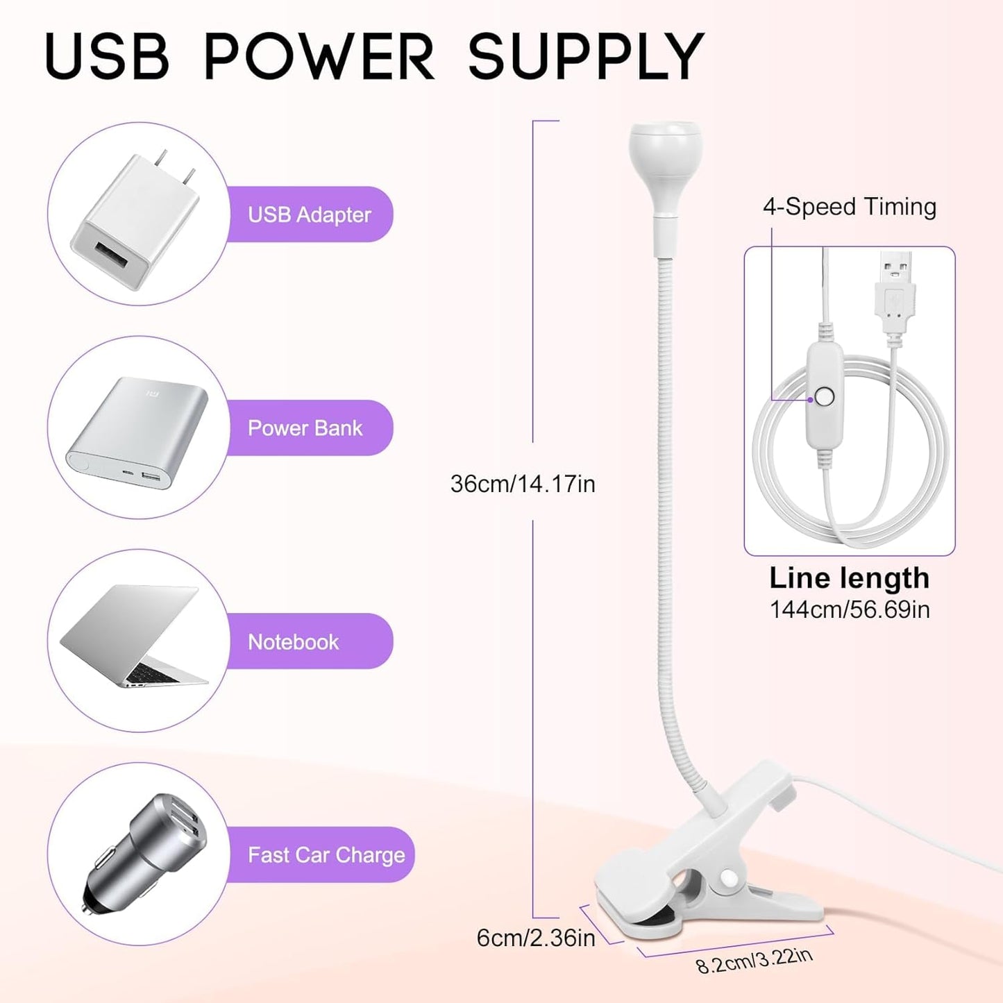 AORAEM LED Nail Lamps 3W Flexible Gooseneck Lamp Quicky Dry Nail Manicure Dryer Gel Polish Curing Light Plug Play Portable Flash Cure Light for Gel Nails Home DIY Professional Nail Tools White