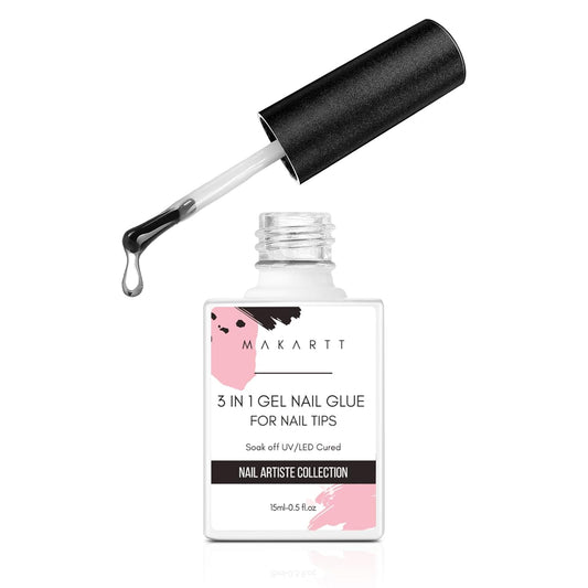 Makartt Gel Nail Glue: 3 in 1 Nail Glue for Acrylic Nails Extension Super Strong Adhesive Bond Long Lasting Brush on Glues for Tips, Base Coat & Slip Solution, & Stick Rhinestone, Curing Needed, 15ml